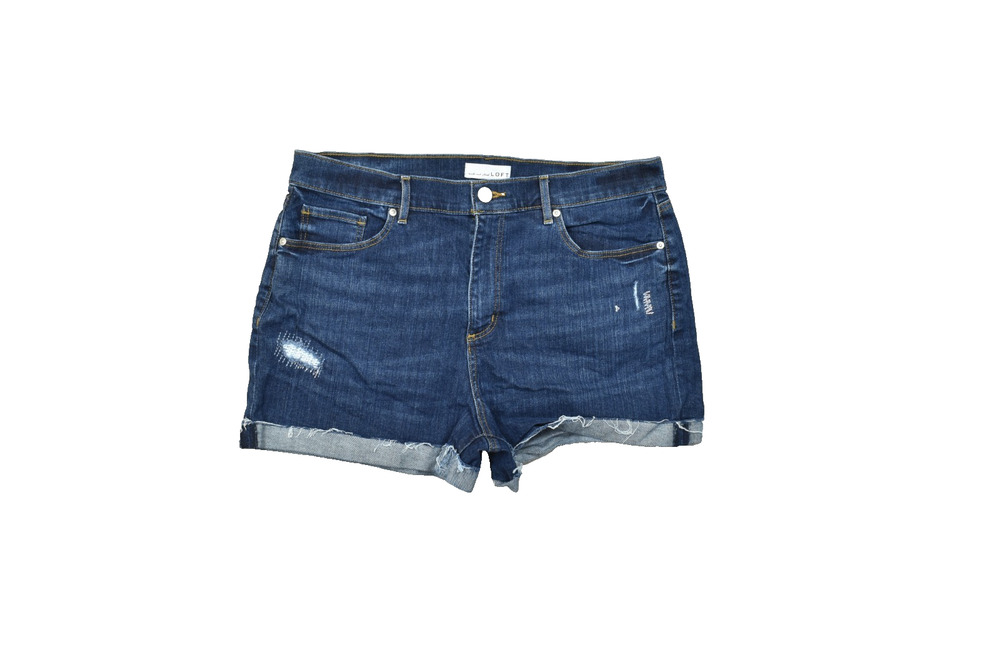 LOFT Women's Blue Denim Distressed Raw Hem Cuffed Jean Shorts Size 32
